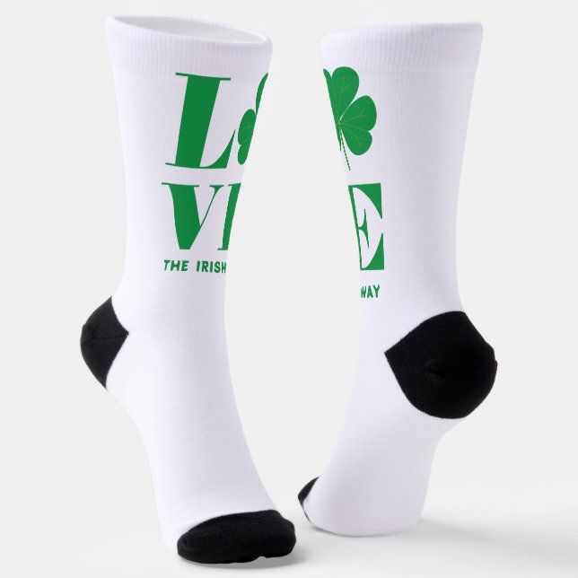 Calcetines Love Shamrock Clover Personalizado irlandés Textos (Angular)