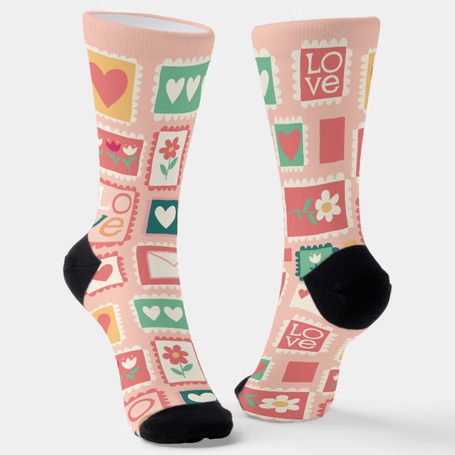 Calcetines Love Stamps Pattern Crew Socks (Angular)