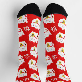 Calcetines Lucky Cat Rojo y Blanco Patterado
