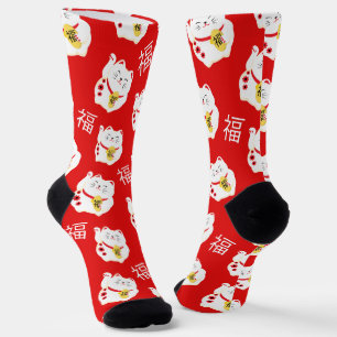 Calcetines Lucky Cat Rojo y Blanco Patterado