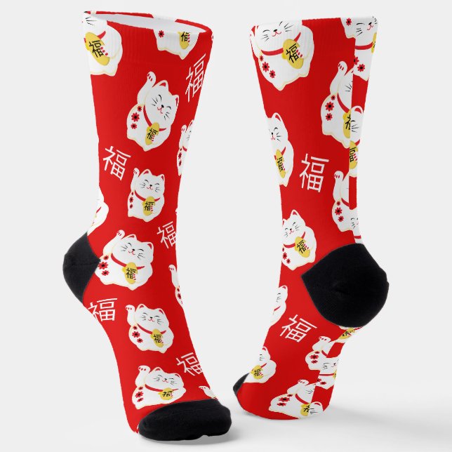 Calcetines Lucky Cat Rojo y Blanco Patterado (Angular)