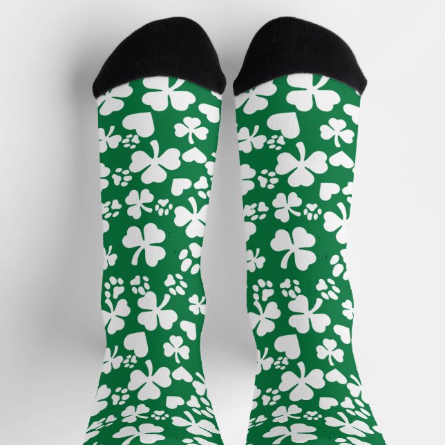 Calcetines Lucky Shamrock & Paw Print Green Socks (Arriba)