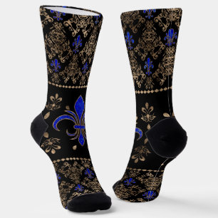 Calcetines Lujo Lapils Lazuli y dorado Fleur-de-lis ornamen