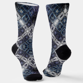 Calcetines Luminoso entramado geométrico azul y blanco