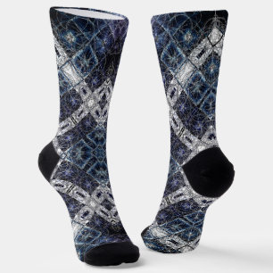 Calcetines Luminoso entramado geométrico azul y blanco
