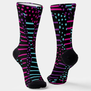 Calcetines Lunares y Rayas 2 - Rosa, Morado, Azul y Negro