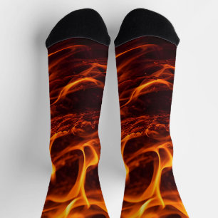 Calcetines Macro de llama de fuego en la chimenea