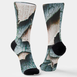 Calcetines Madera rústica vieja luz azul verde pintura pelada