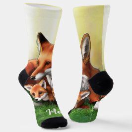 Calcetines Madre de Fox roja y Kits en la hierba