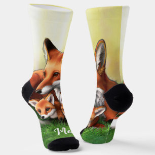 Calcetines Madre de Fox roja y Kits en la hierba