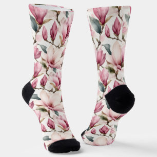 Calcetines Magnolias Acuarela Femenina Elegante