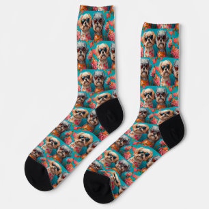 Calcetines Malti Tzu con rosas del corazón Día de San Valentí