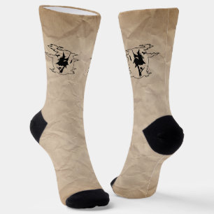 Calcetines Malvado Spooky Vintage sepia bruja voladora Hallow