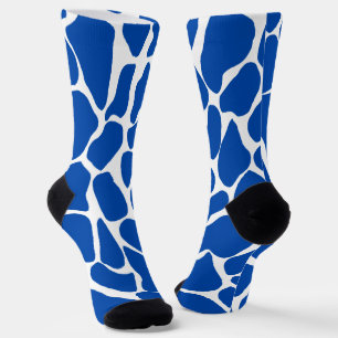 Calcetines Mancha de jirafa azul real y blanca pintada a mano