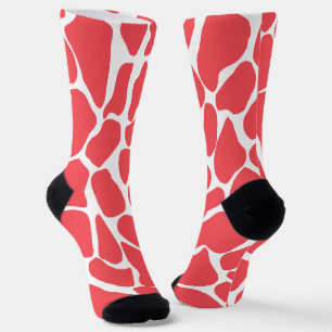 Calcetines Manchas de jirafa rojas coral y blancas pintadas a