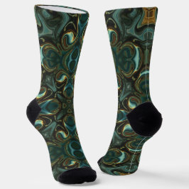 Calcetines Mandalá abstracto simétrico de esmeralda y oro