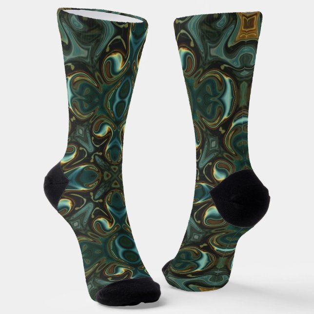 Calcetines Mandalá abstracto simétrico de esmeralda y oro (Angular)
