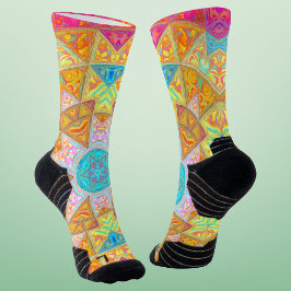 Calcetines Mandala amarilla rosa y azul