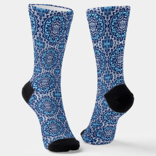 Calcetines Mandalá Batik del Sol del Suroeste, Azul Marino y