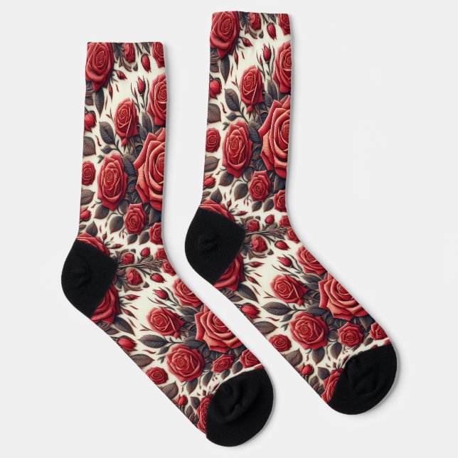 Calcetines Mandala de Rosa Roja Elegante (Derecha)