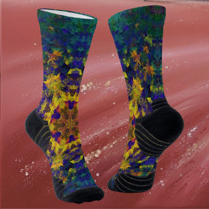 Calcetines Mandala digital amarillo azul y verde