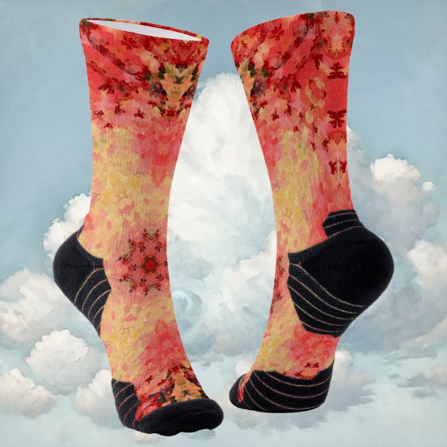Calcetines Mandala digital amarillo, rosa y rojo (Yellow Pink and Red Digital Paint Mandala Socks By Wormhole Orbital)