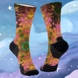 Calcetines Mandala digital amarillo rosa y verde