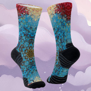 Calcetines Mandala digital azul rojo y amarillo