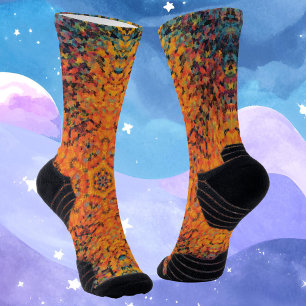 Calcetines Mandala digital Naranja azul y amarillo