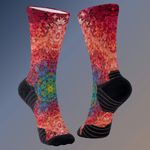Calcetines Mandala digital Naranja azul y rojo