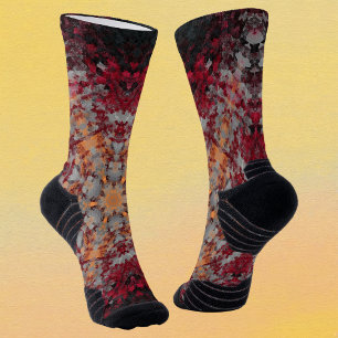 Calcetines Mandala digital Naranja blanco rojo y negro