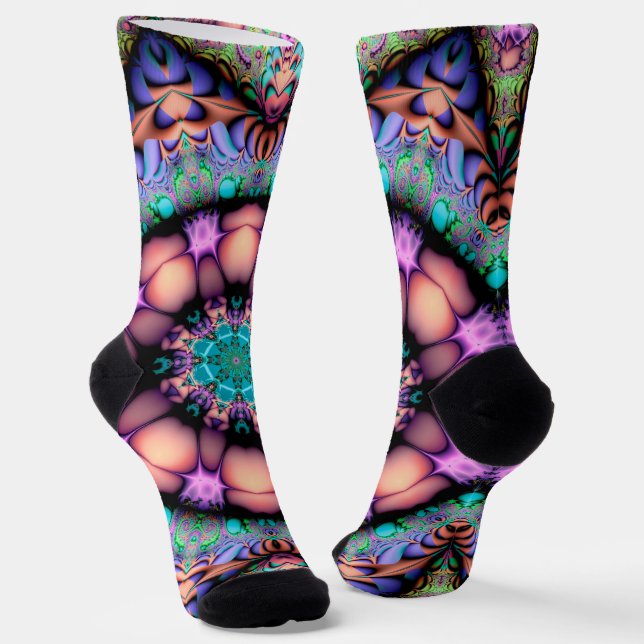 Calcetines Mandalá floral psicodélico fractal (Angular)