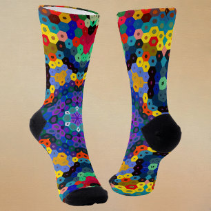 Calcetines Mandalá Hexagonal Azul Amarillo Rojo y Verde