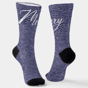 Calcetines Mano azul mínima dibujada Feliz Navidad