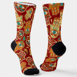 Calcetines Mano Hamsa - Mano del Rojo Verde azulado Fátima