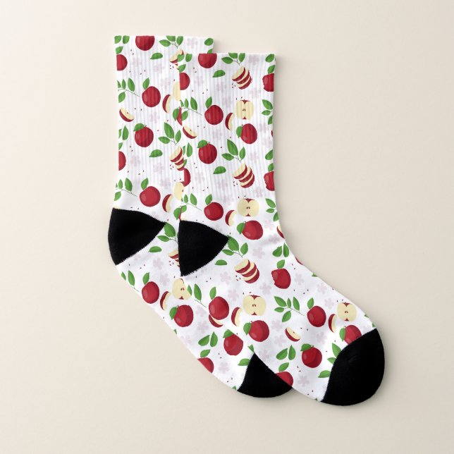 Calcetines Manzanas rojas, flores y patrón de hojas (Par)