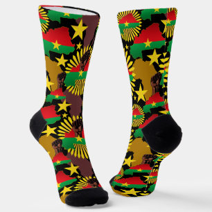 Calcetines Mapa de Burkina, bandera y puño de la revolución
