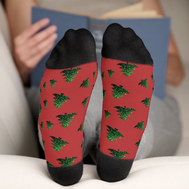 Calcetines Maravilloso árbol de Navidad verde brillante patró (Abajo)