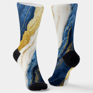 Calcetines Marble de hojas de oro y azul de la marina de lujo