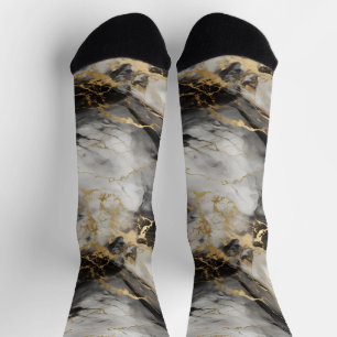 Calcetines Marble de lujo blanco, dorado y negro elegante