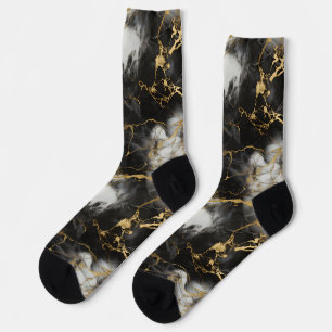 Calcetines Marble de lujo blanco, dorado y negro elegante