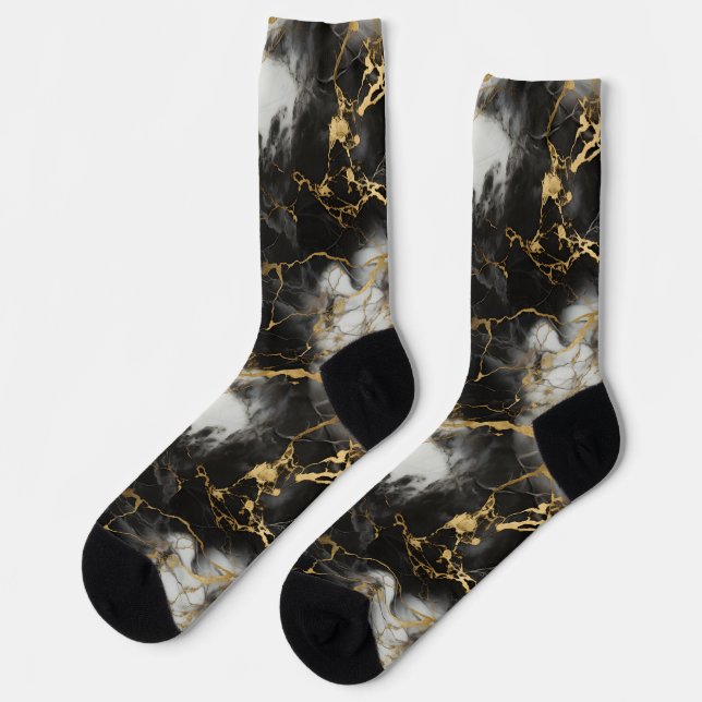 Calcetines Marble de lujo blanco, dorado y negro elegante (Izquierda)
