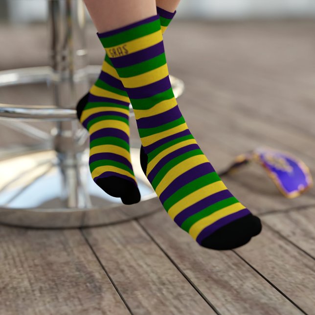 Calcetines Mardi Gras Oro púrpura y zancadas verdes (Step up your Fat Tuesday celebration with these Stripey Socks - perfect for Mardi Gras!)