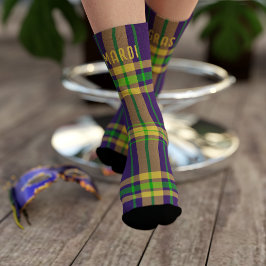 Calcetines Mardi Gras Plaid Purple Green Gold Tartan Socks