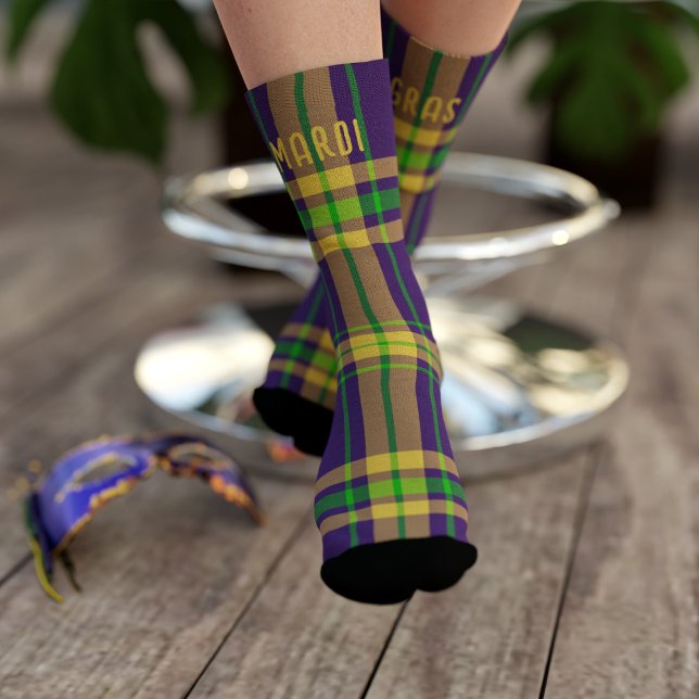 Calcetines Mardi Gras Plaid Purple Green Gold Tartan Socks (Fun Mardi Gras Purple Green Gold Tartan Plaid Socks just for you! Celebrate Fat Tuesday in style)