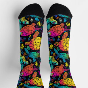 Calcetines Mareas tropicales - Tortugas psicodélicas colorida