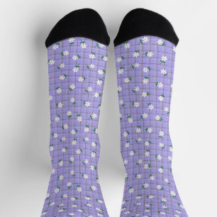 Calcetines Margaritas sobre Cuadros (pequeña escala) Morado