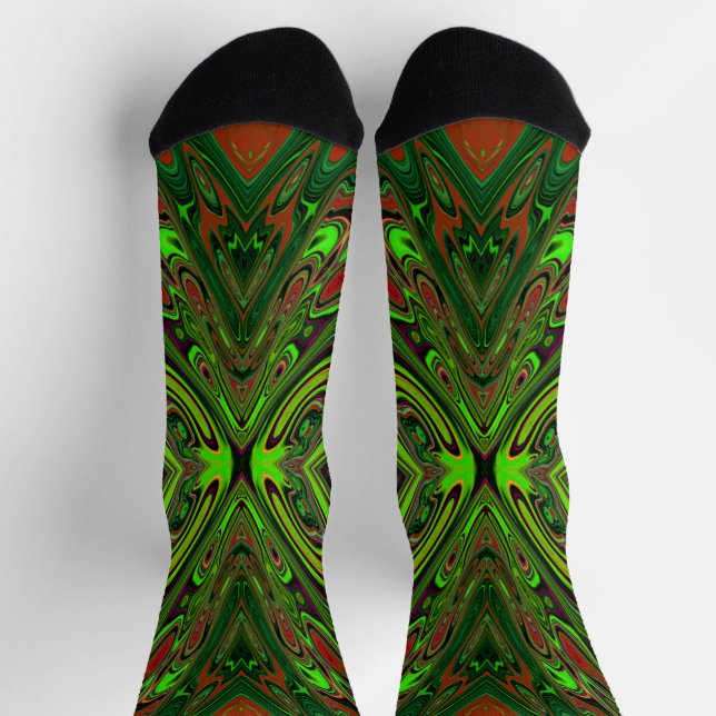 Calcetines Mariposa abstracta verde lima retro trippy (Arriba)