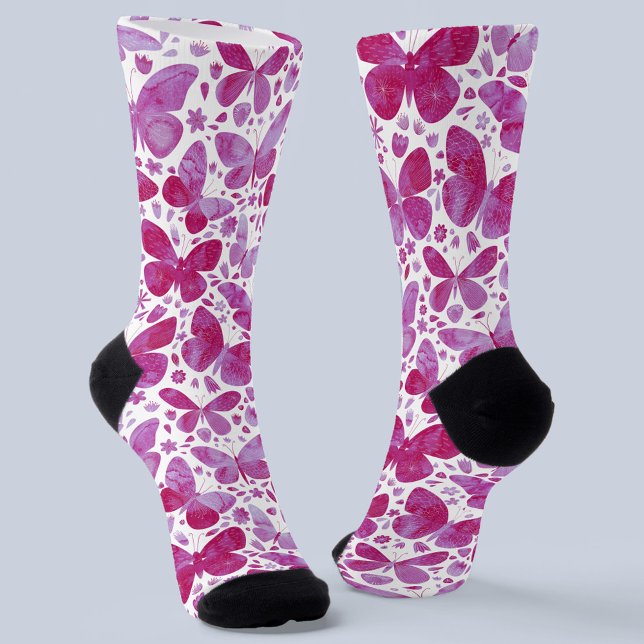 Calcetines Mariposa acuarela Magenta rosa (Subido por el creador)