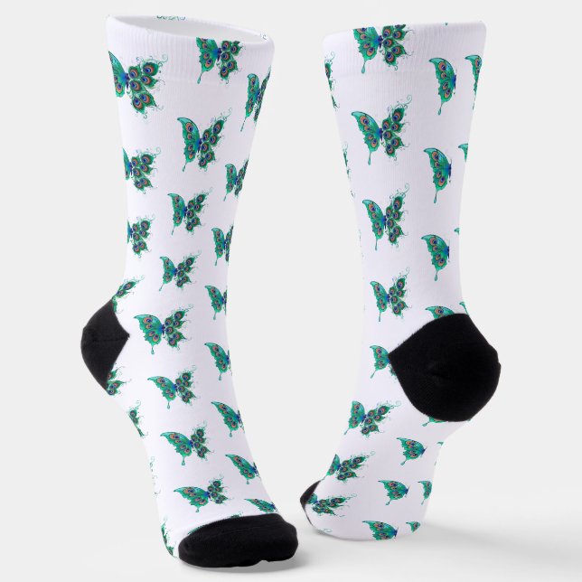 Calcetines Mariposa con plumas de pavo real verde (Angular)